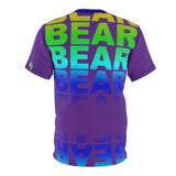 "BE BEAR" BEAR All Over Print Tee (rainbow on purple)