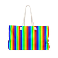 stay curious, be wonderful. rainbow candy stripe Weekender Bag