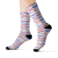 pup puppy pupper woof Sublimation Socks red white and blue