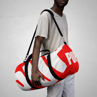 PUP custom Duffle Bag over sized white on red graphic
