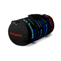 "be human" Duffle / gym Bag (blues with red all over graphic)