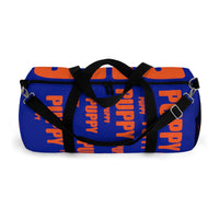 custom puppy Duffle Bag "PUP" dark blue and dark orange version three