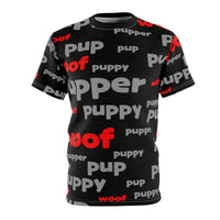 custom concept pup AOP Cut & Sew Tee lt grey black red puppy pupper woof