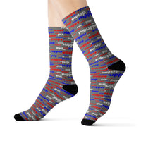 Copy of Copy of Copy of pup puppy pupper woof Sublimation Socks red white blue and grey