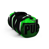 PUP custom Duffle Bag over sized black and white on bright green graphic