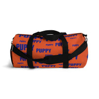 custom puppy duffle bag dark blue and orange version 2