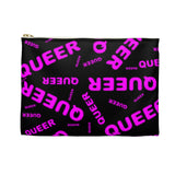 "be queer" queer Accessory Pouch (black and pink all over print)