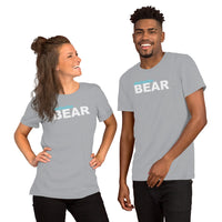 "destination bear" Short-Sleeve Unisex T-Shirt (light blue and white graphic)