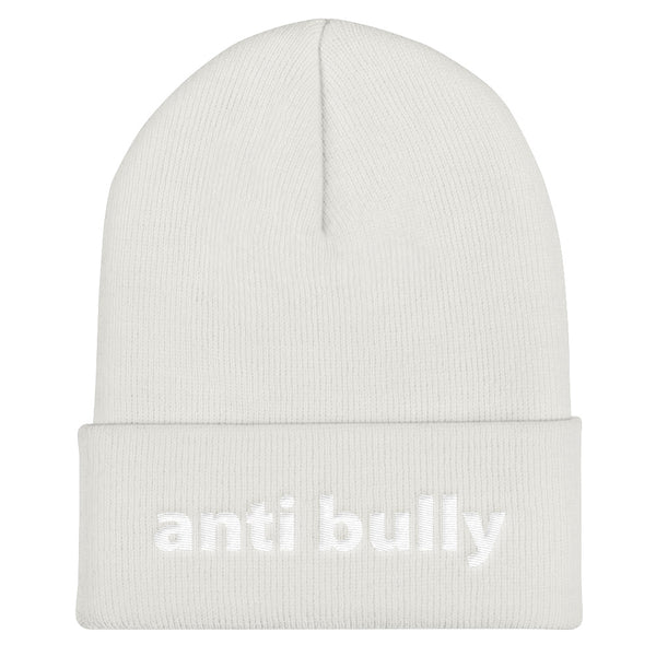 anti bully Cuffed Beanie (white embroidery)