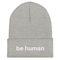 "be human" Cuffed Beanie (white embroidery)
