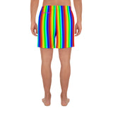 rainbow candy stripe men's athletic long shorts - stay curious, be wonderful. and life is art in pink.