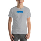 "be femme" Short-Sleeve Unisex T-Shirt (blue and white graphic)