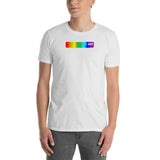 "i am" I am Short-Sleeve Unisex T-Shirt (rainbow and white graphic) promo line