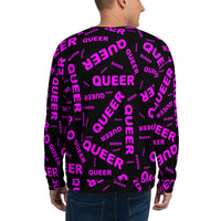 be queer, queer Unisex Sweatshirt (black and pink all over print)
