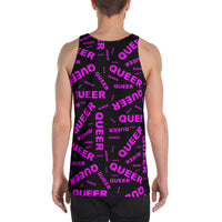 "be queer" queer Unisex Tank Top (pink and black all over print)