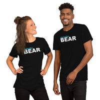 "destination bear" Short-Sleeve Unisex T-Shirt (light blue and white graphic)