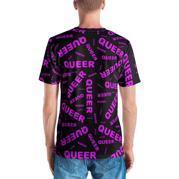 be queer, queer Men's v neck T-shirt (pink and black all over print)