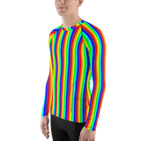 stay curious, be wonderful. rainbow candy stripe Men's Rash Guard long sleeve shirt