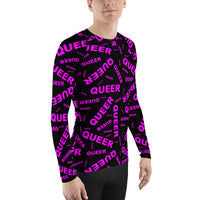 be queer, queer Men's Rash Guard (pink and black all over print)