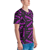 be queer, queer Men's v neck T-shirt (pink and black all over print)