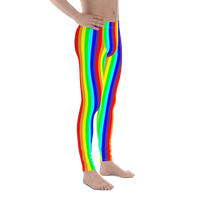 stay curious, be wonderful. rainbow candy stripe Men's Leggings / yoga pants