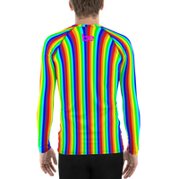 stay curious, be wonderful. rainbow candy stripe Men's Rash Guard long sleeve shirt