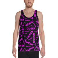 "be queer" queer Unisex Tank Top (pink and black all over print)