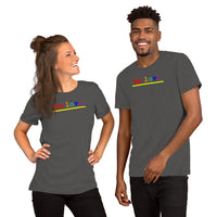 "be love" Short-Sleeve Unisex T-Shirt (rainbow graphic)